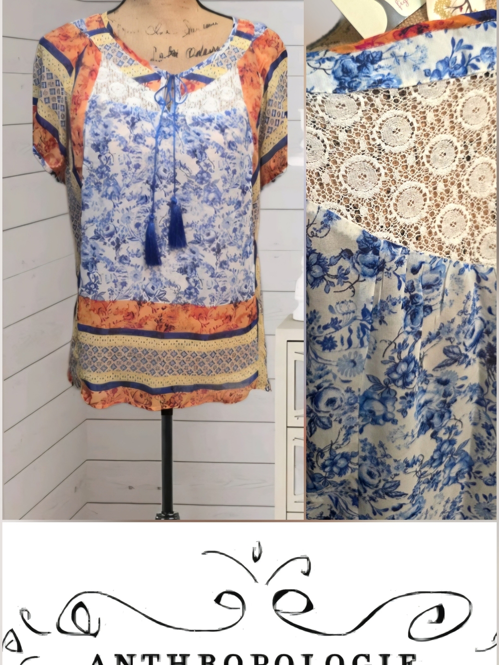 2 For $30🤩 Anthropologie Fig & Flower Sheer Bohemian Peasant Blouse